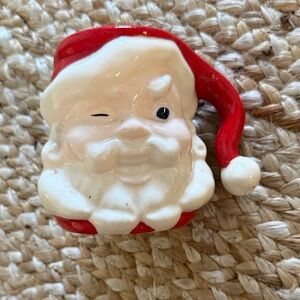 Vintage Ceramic Santa Head Pin - Red & White